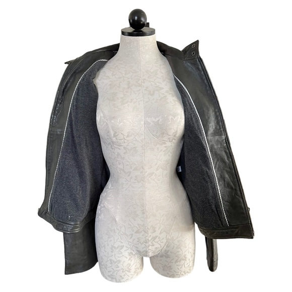 Banana Republic Leather Jacket Black Zip Front & Pockets Gun Flap Moto  Size M - Picture 7 of 15